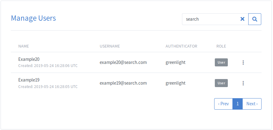 Greenlight Administrator Manage Users Search